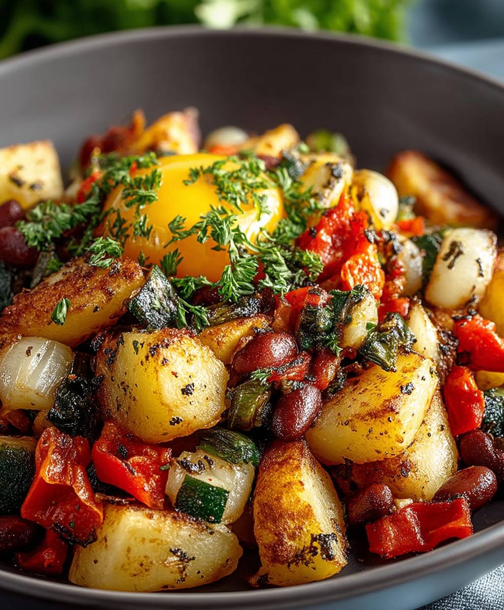 Veganes Frühstücks Hash Gemüse Bohnen
