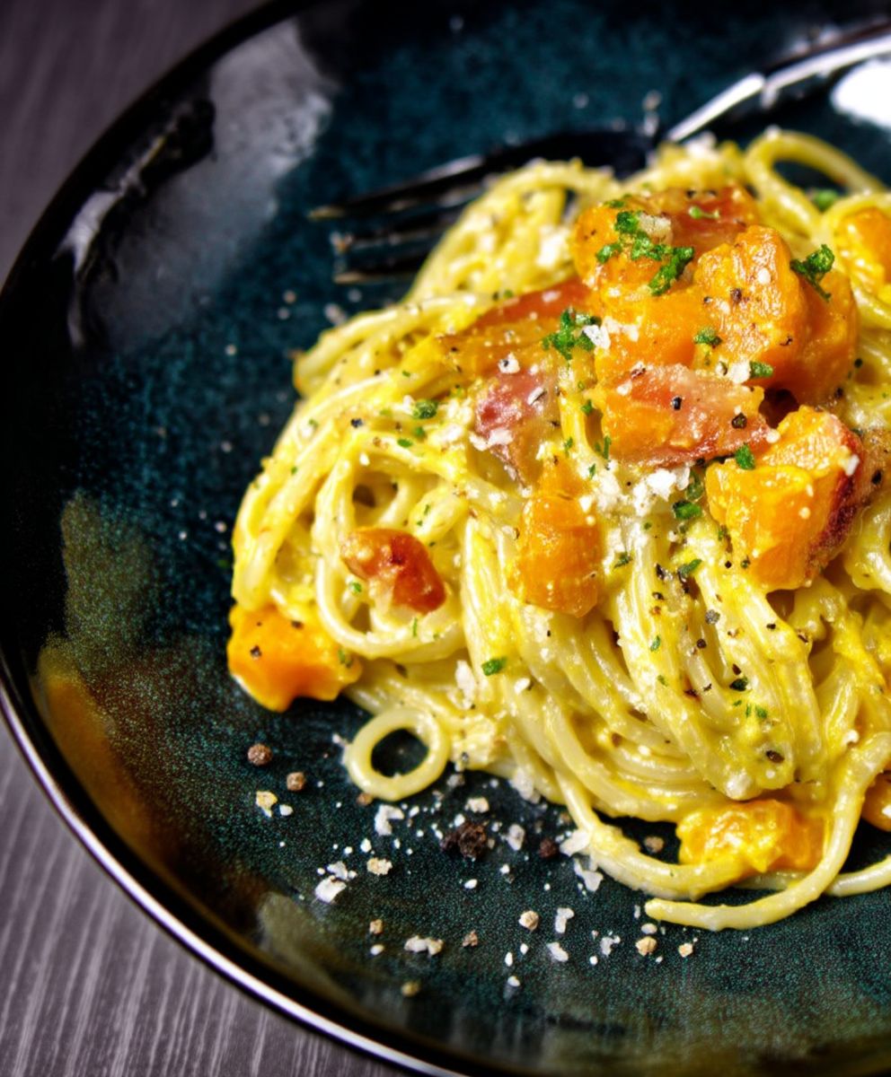 Kürbis Carbonara einfach zubereiten