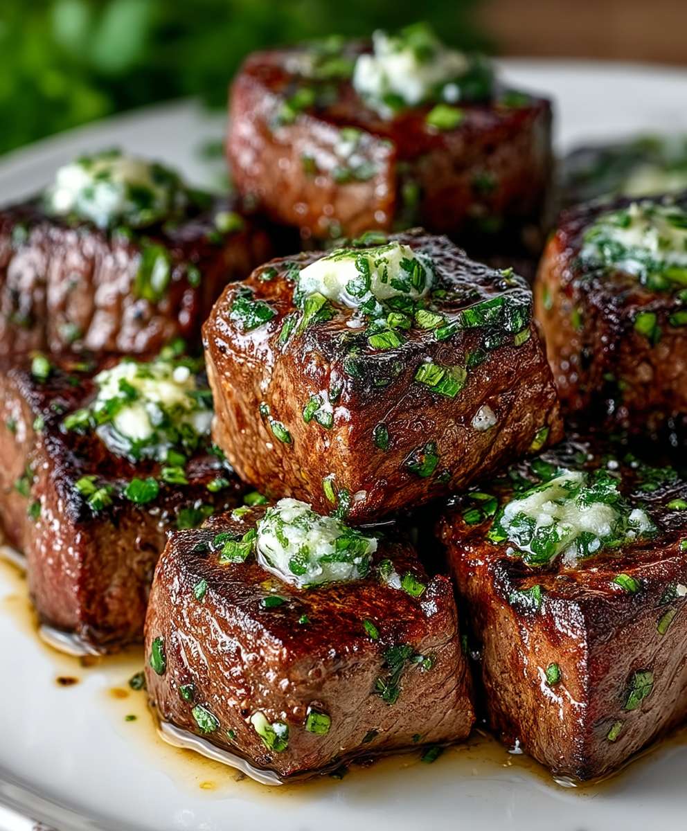 Saftige Steakbissen Knoblauchbutter
