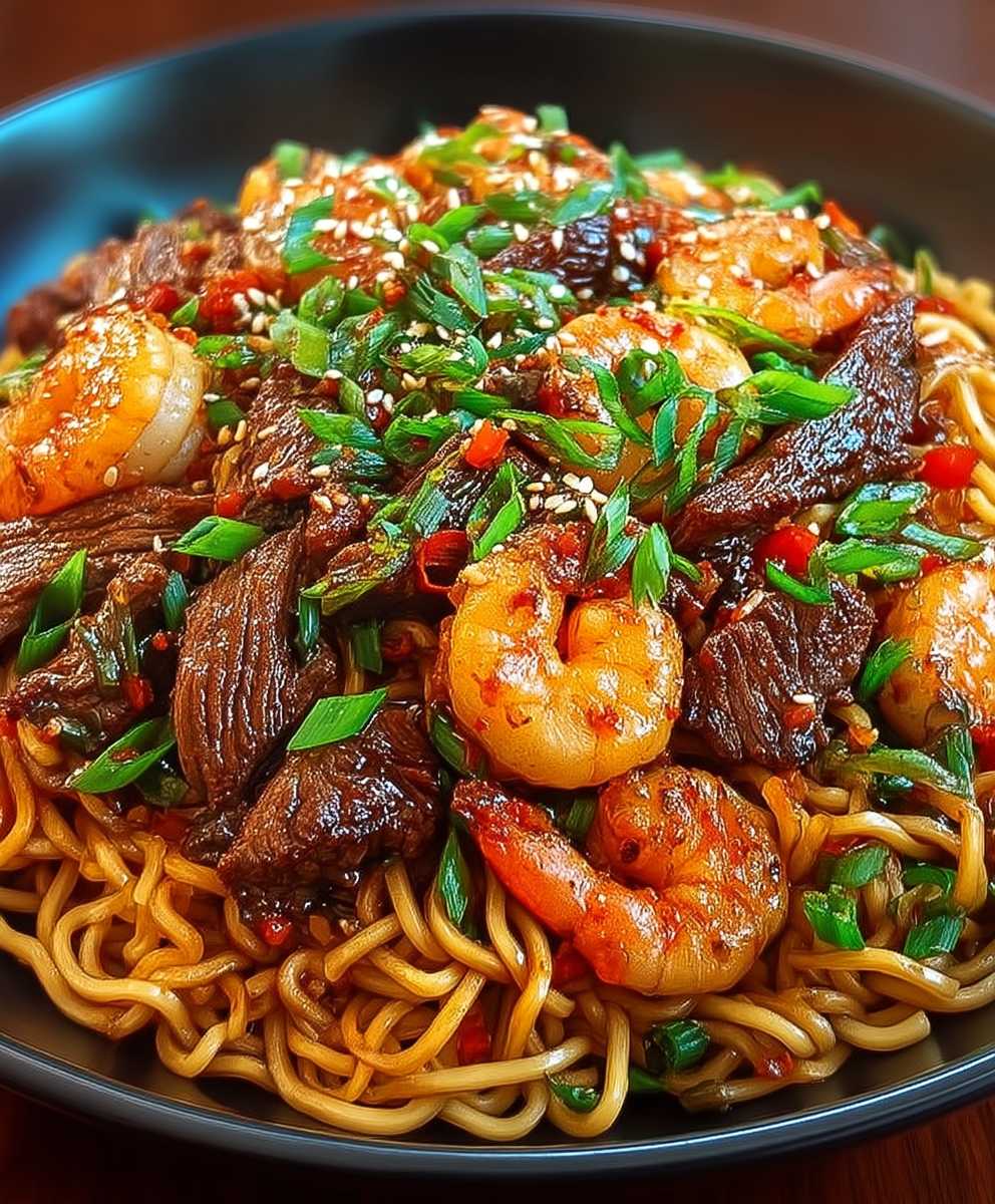 Chili Rindfleisch Garnelen Nudeln
