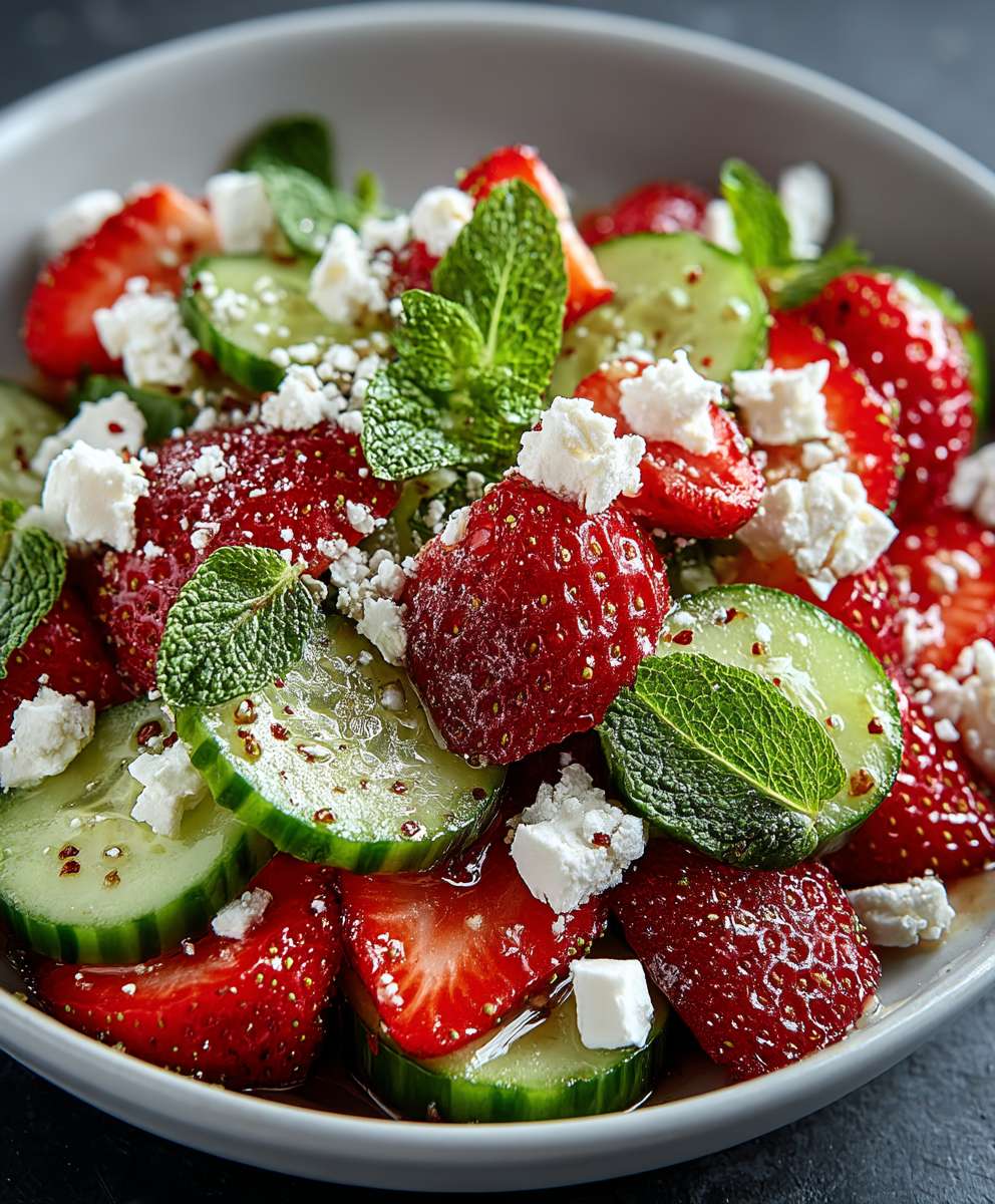 Erdbeersalat mit Gurke Feta