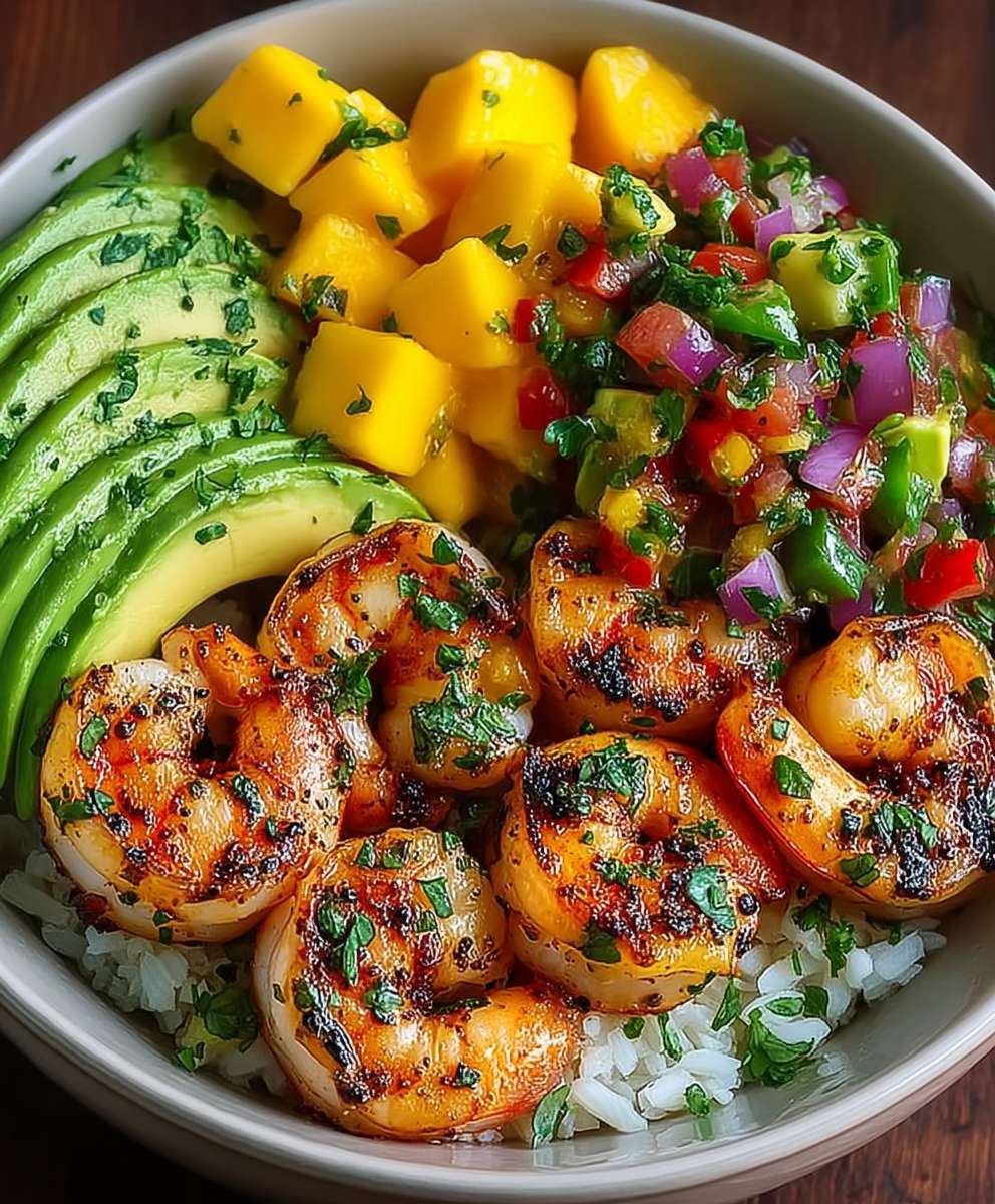Garnelen Avocado Bowl Mango
