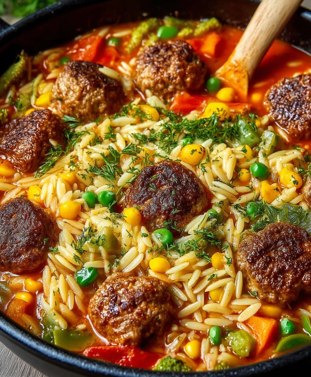 Orzo Pfanne mit Hackbällchen