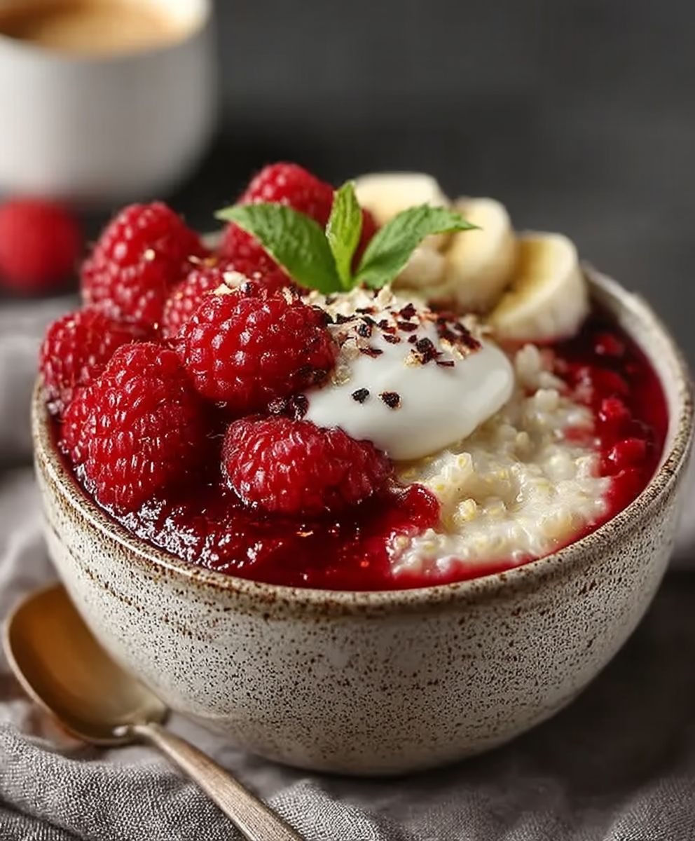 Hirsebrei mit Himbeeren