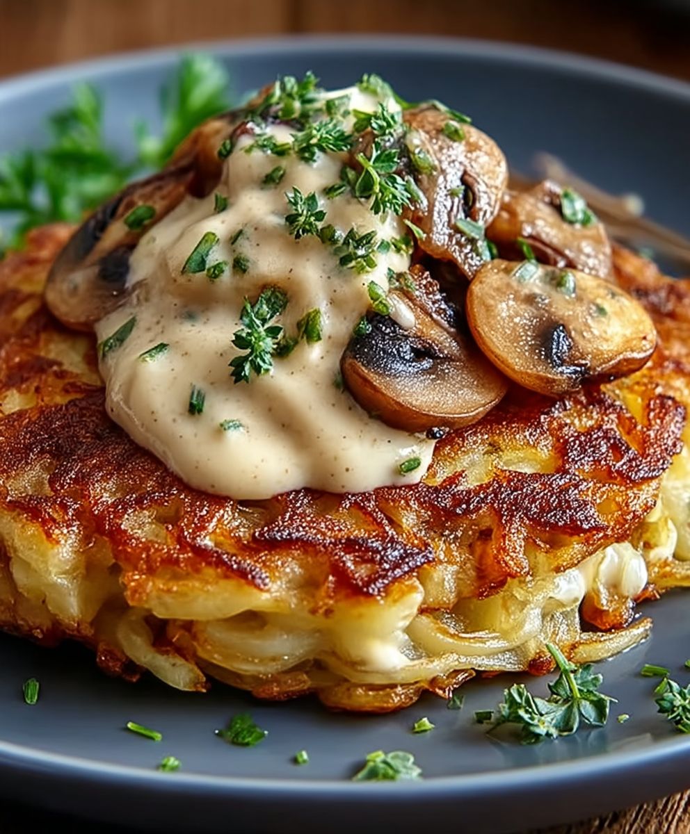 Mozzarella Rösti Pilzrahmsoße