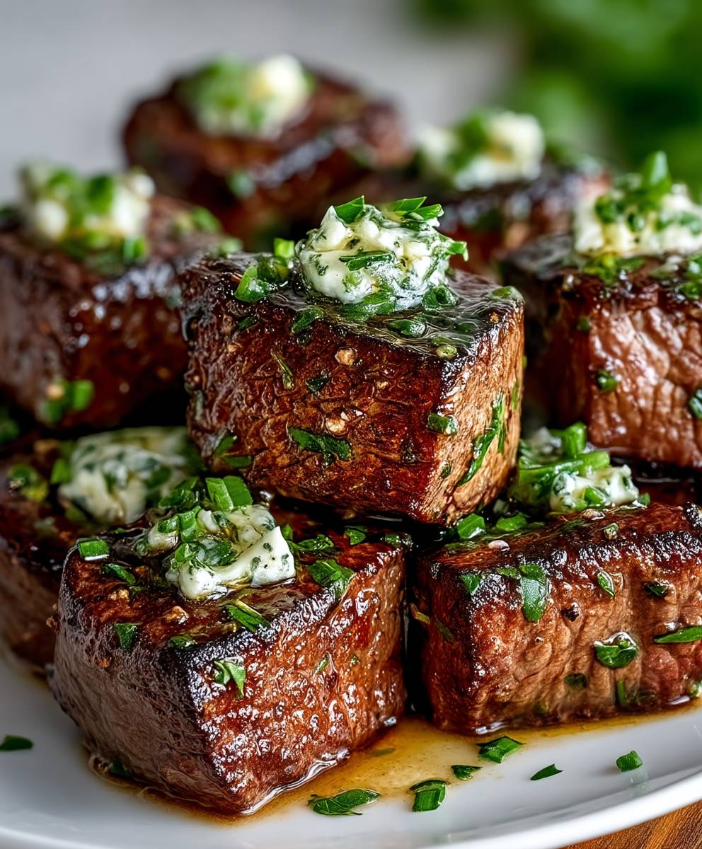 Saftige Steakbissen Knoblauchbutter
