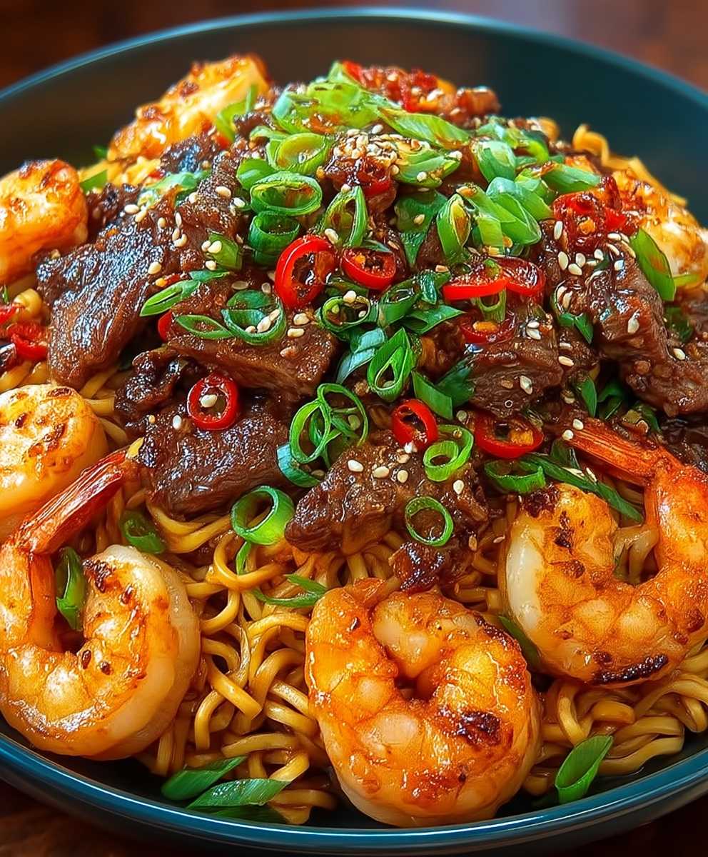Chili Rindfleisch Garnelen Nudeln