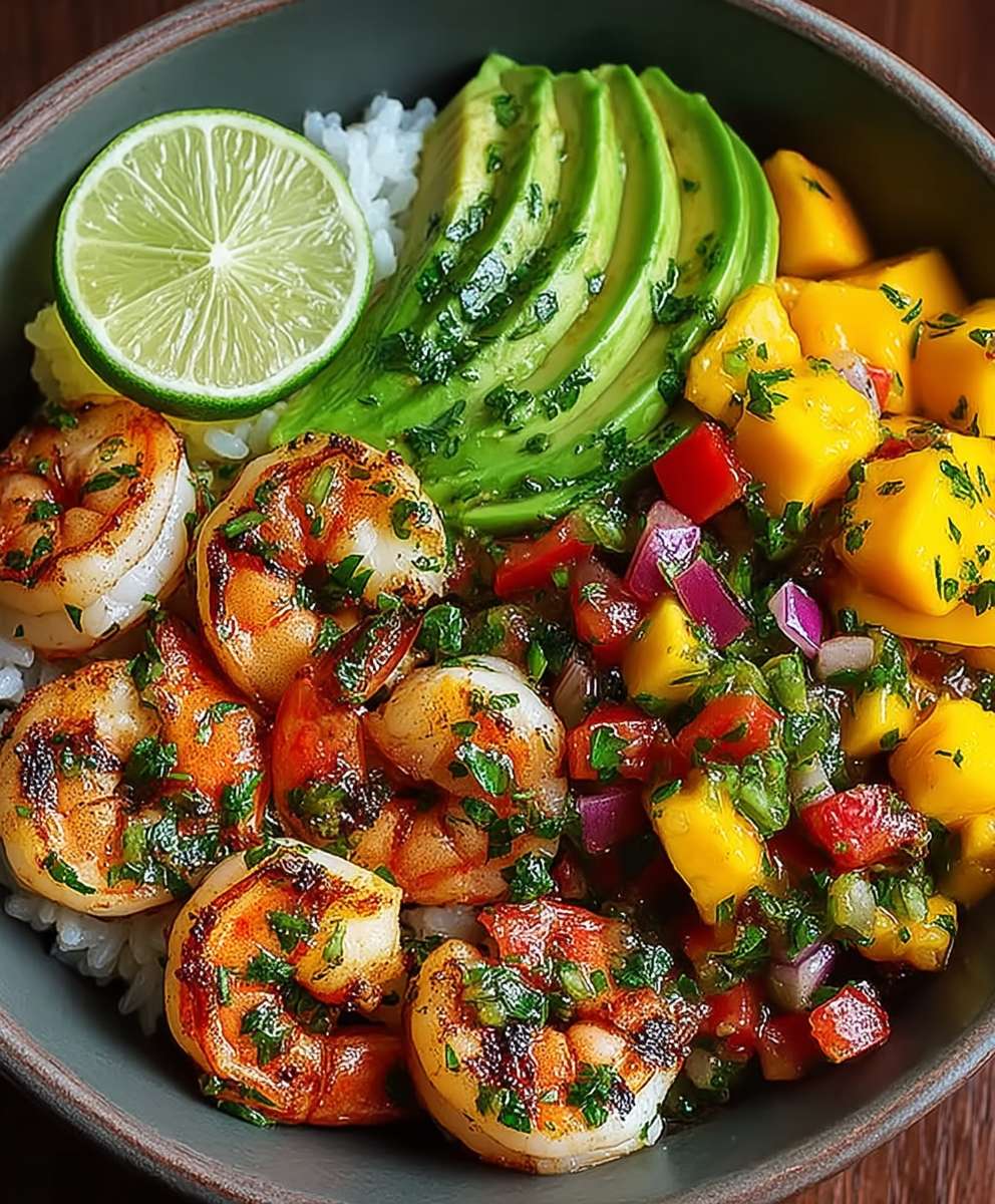 Garnelen Avocado Bowl Mango