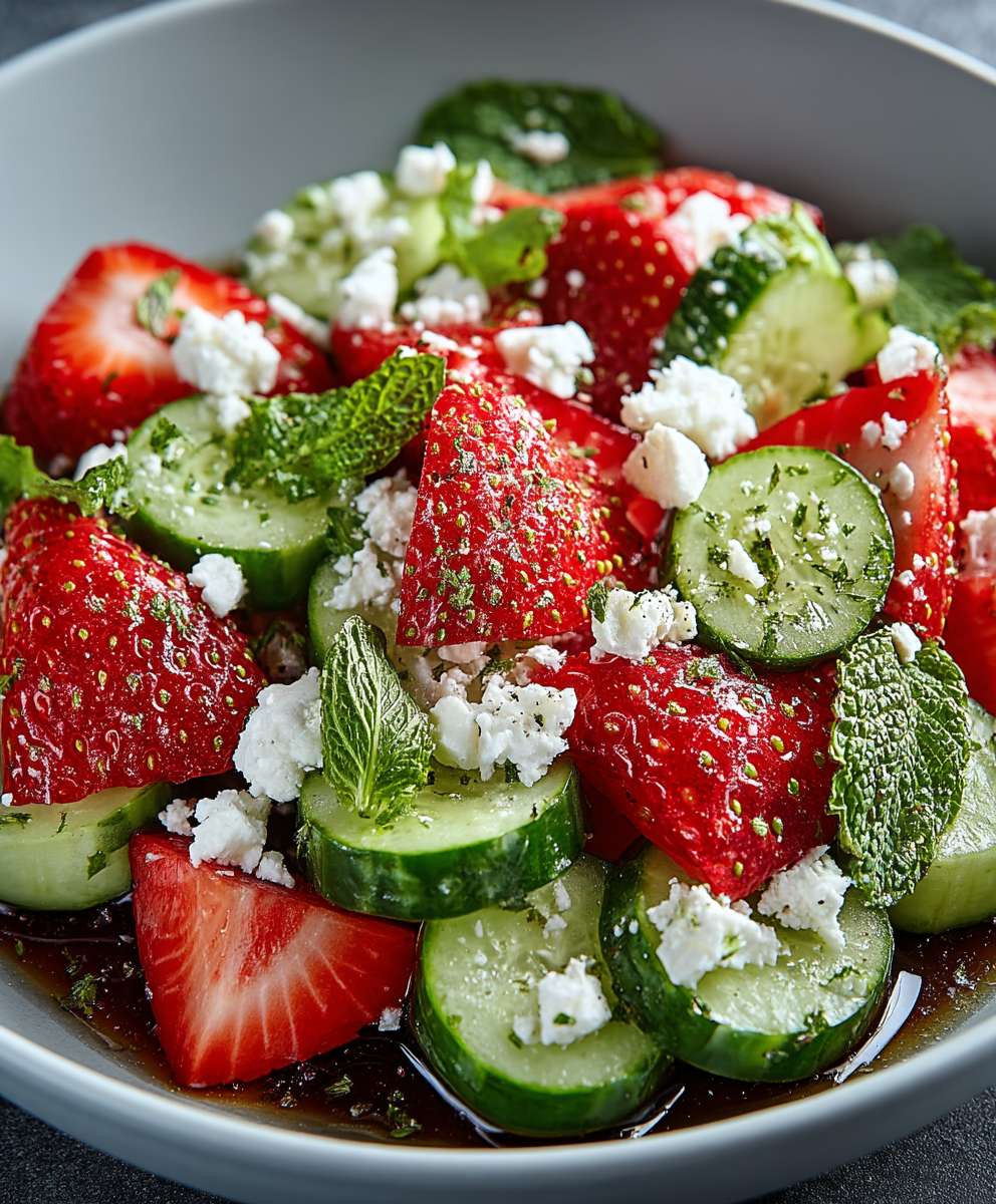 Erdbeersalat mit Gurke Feta