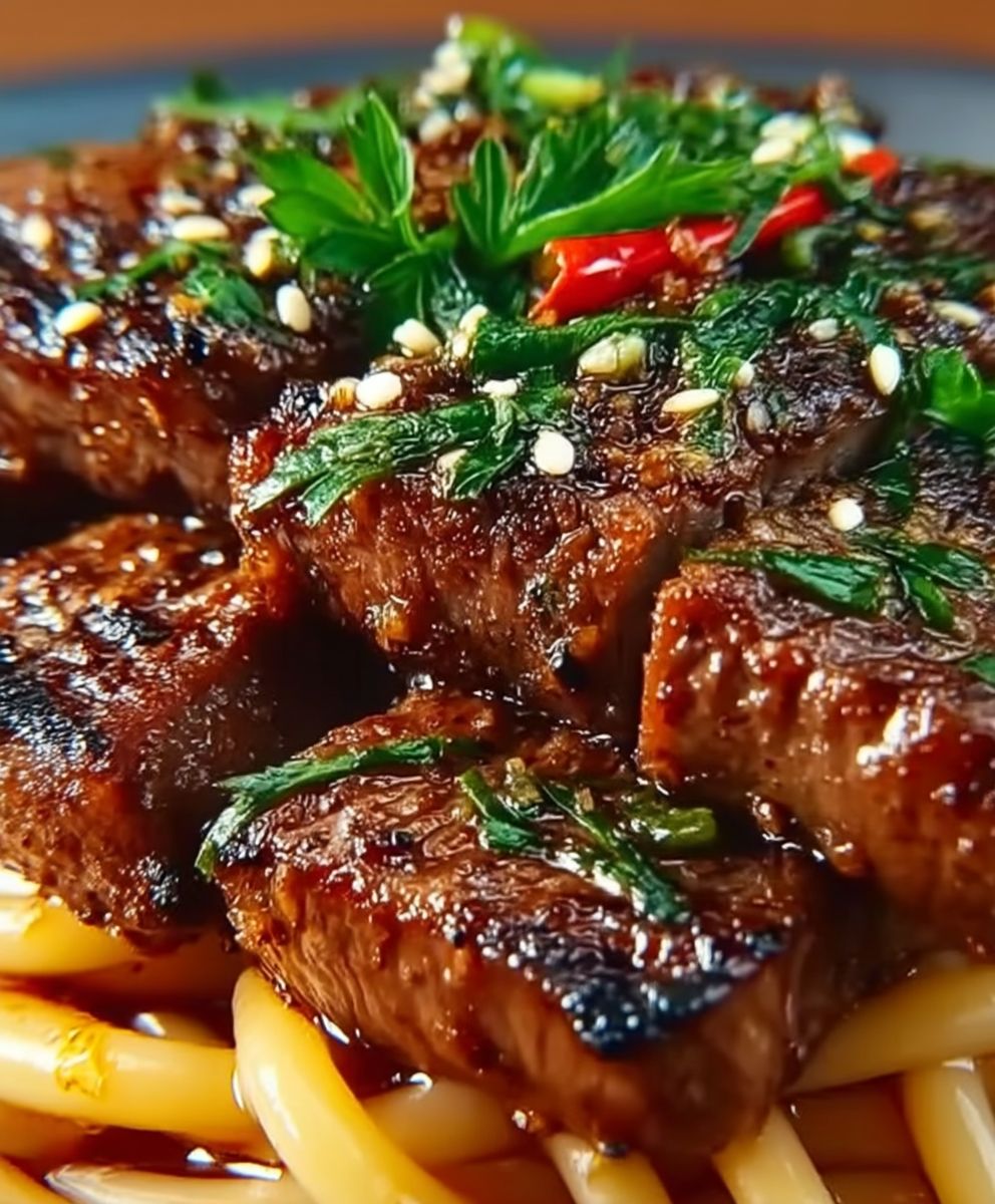 Knoblauchsteak Pasta süß scharf