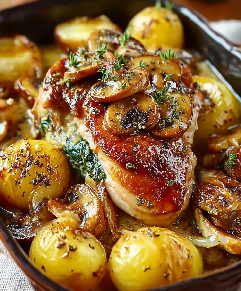 Spinat Hähnchen: Unglaubliche Knoblauchsauce mit Champignons