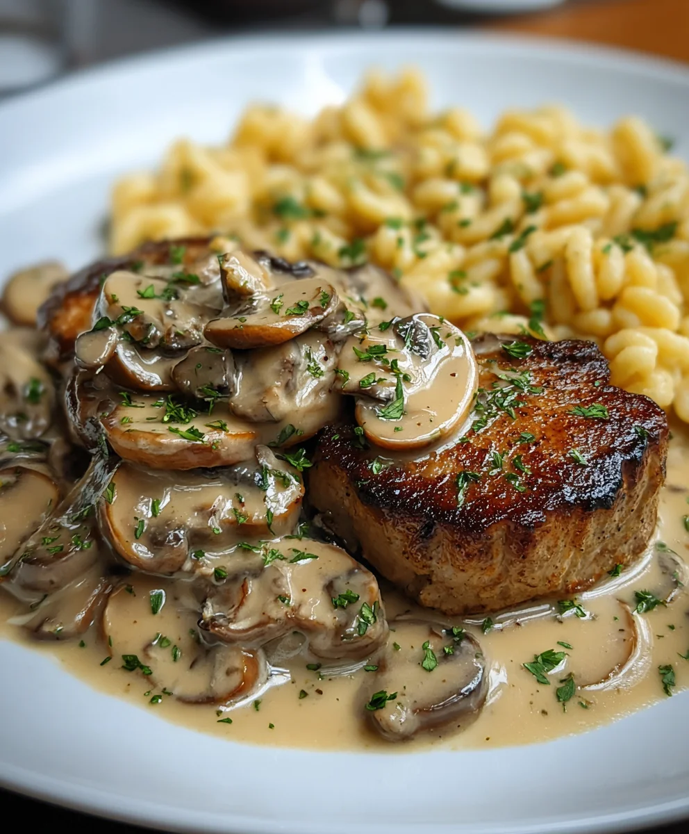 Beef Medaillons in cremiger Champignon Rahmsoße mit Spätzle
