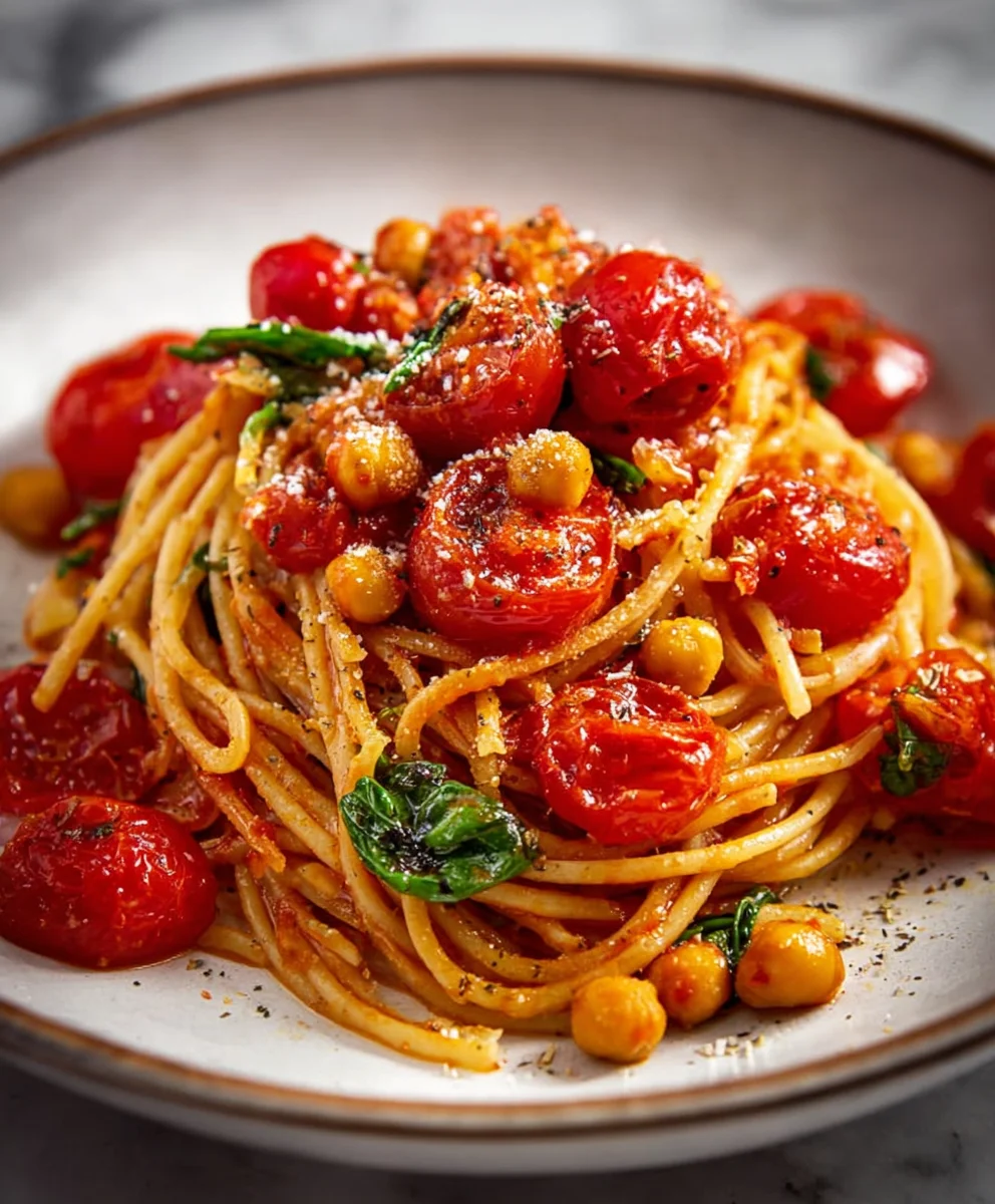 Gesund & Lecker: Dinkel Spaghetti Tomaten Kichererbsen