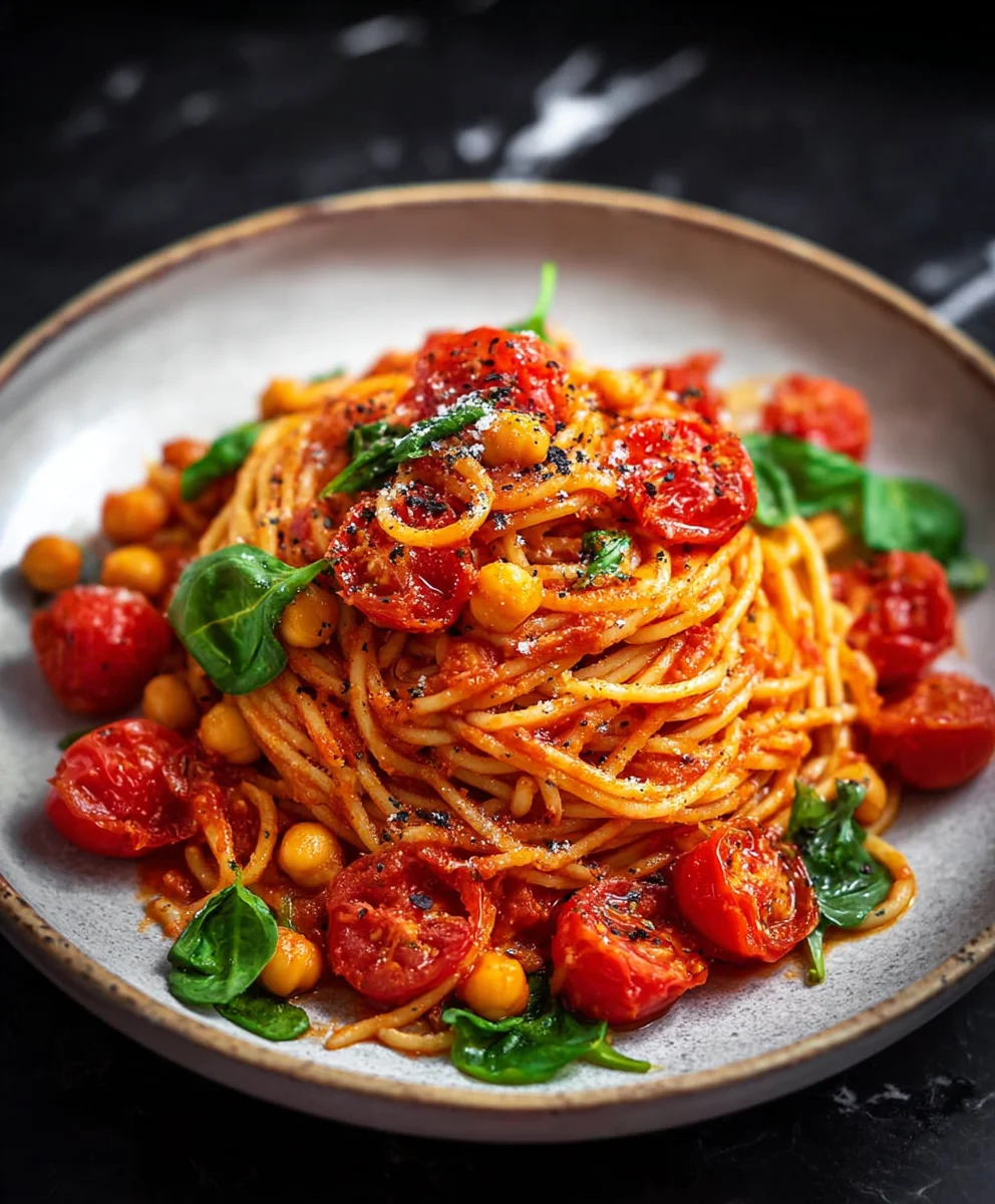 Gesund & Lecker: Dinkel Spaghetti Tomaten Kichererbsen