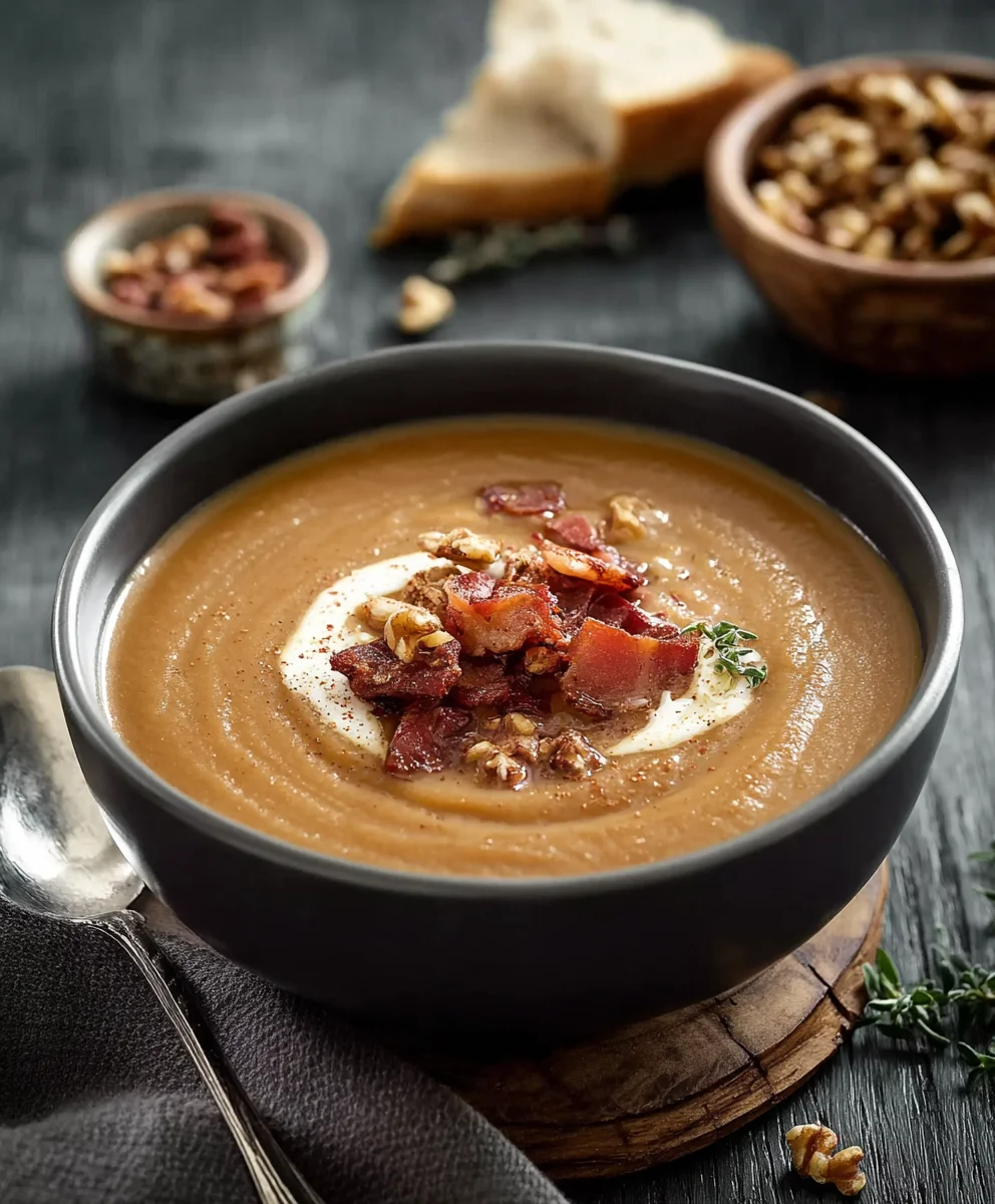 Cremige Maronensuppe mit Rinder-Würzfleisch & Walnuss