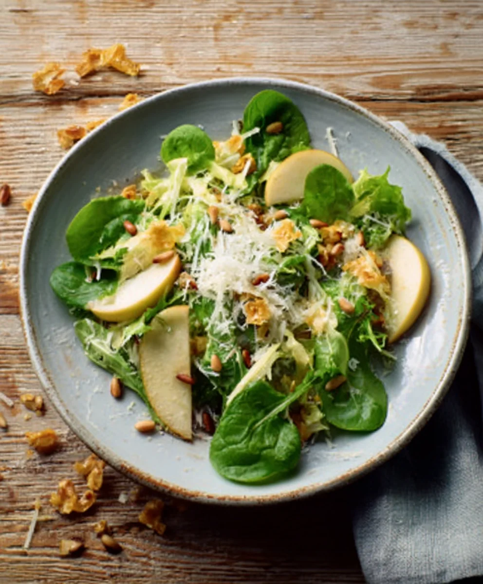 Feldsalat Apfel Parmesan Pinienkerne