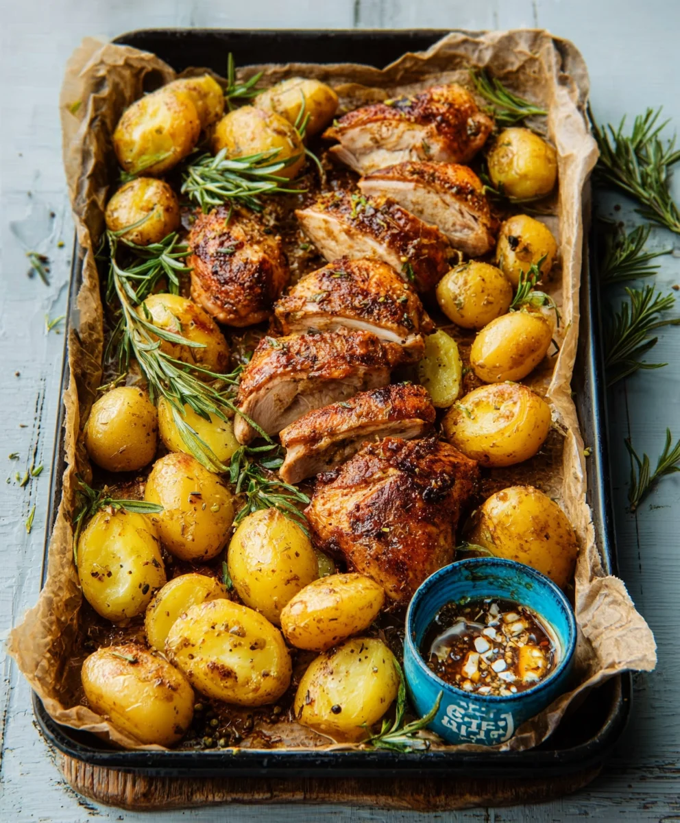 Leckeres Hähnchen Rosmarin Kartoffelblech: Schnell & einfach.