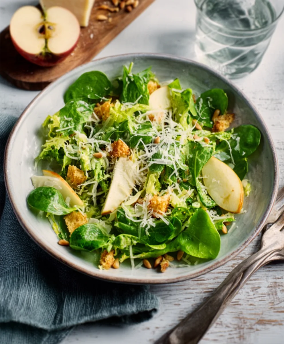 Feldsalat Apfel Parmesan Pinienkerne
