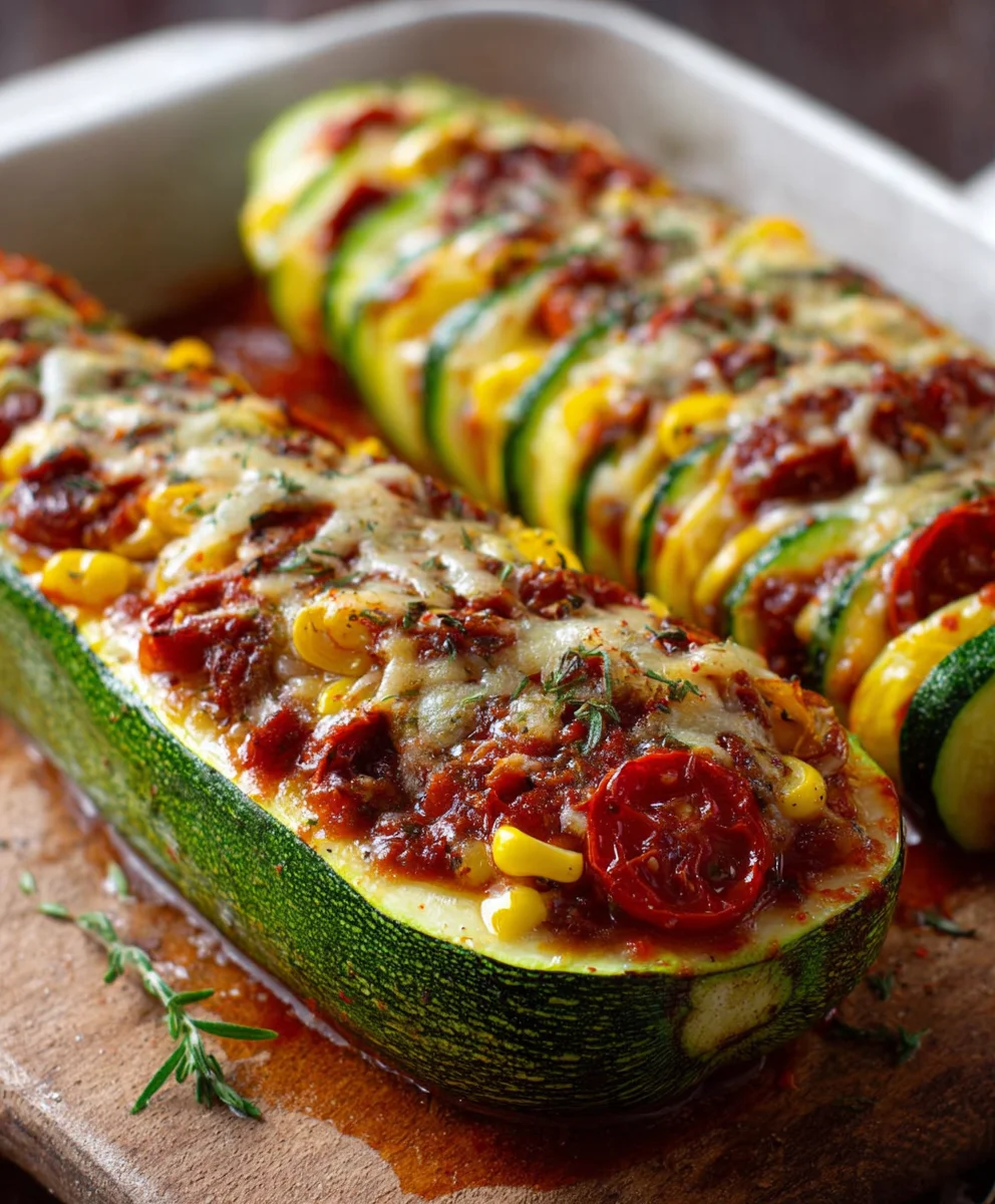 Gefuellte Zucchini Tomate Mais