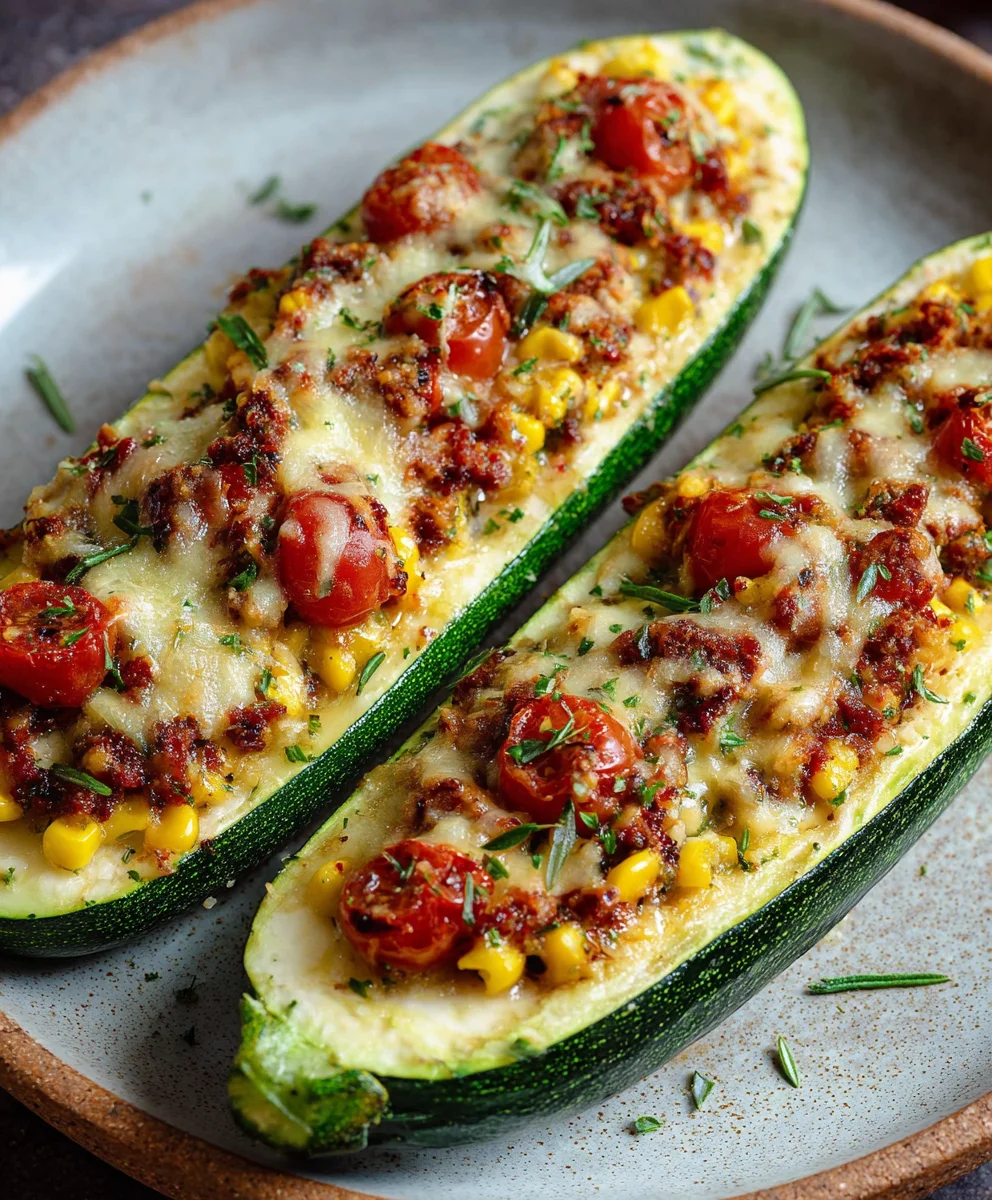 Gefuellte Zucchini Tomate Mais