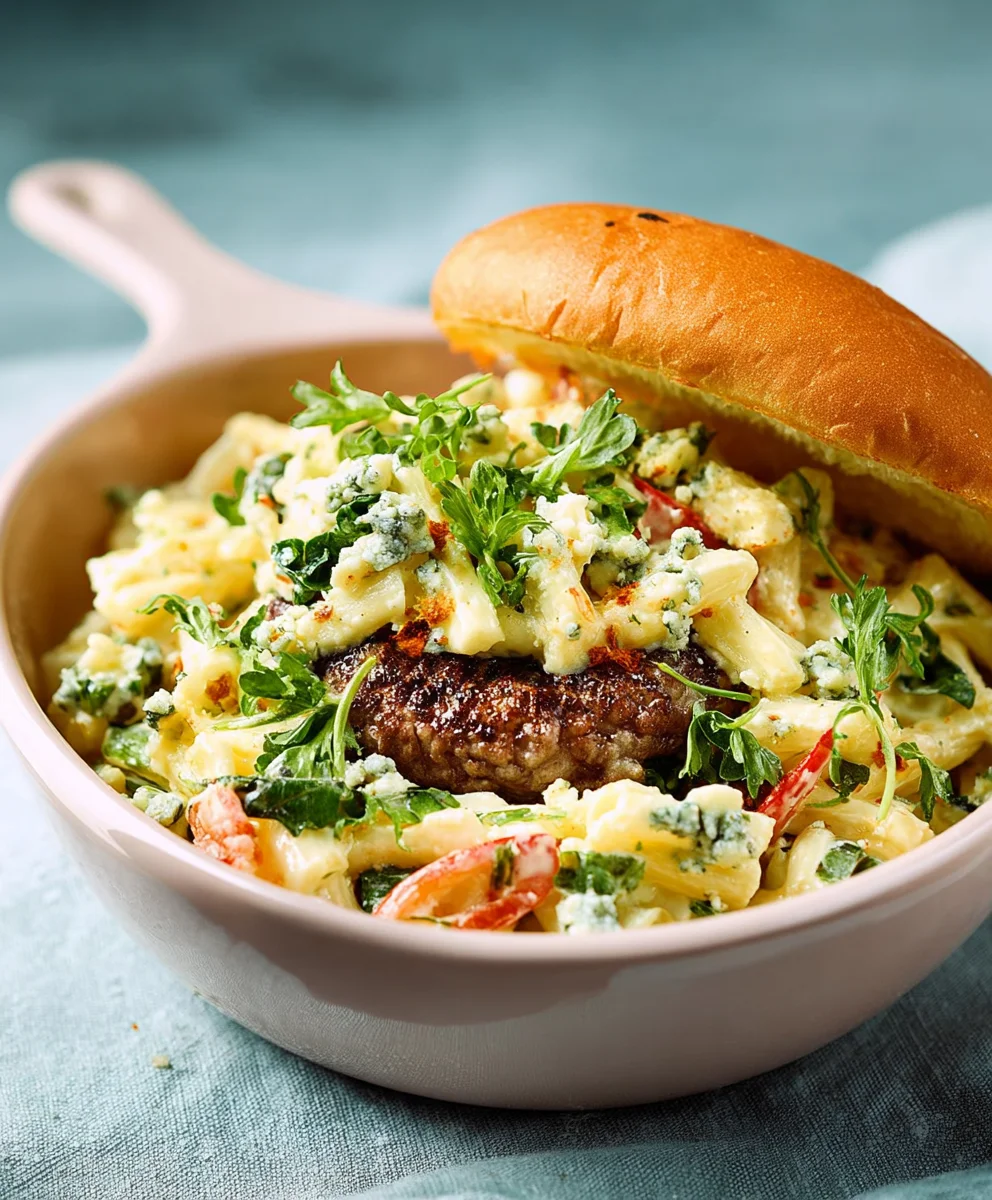 Saftiger Rinderburger mit Roquefort & frischem Paprikasalat