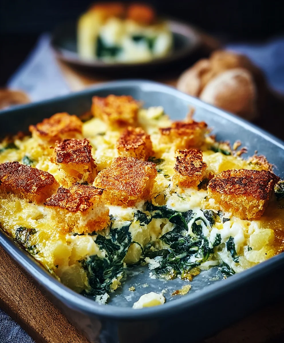 Blitzschneller Fischstäbchen Auflauf mit Kartoffeln & Spinat