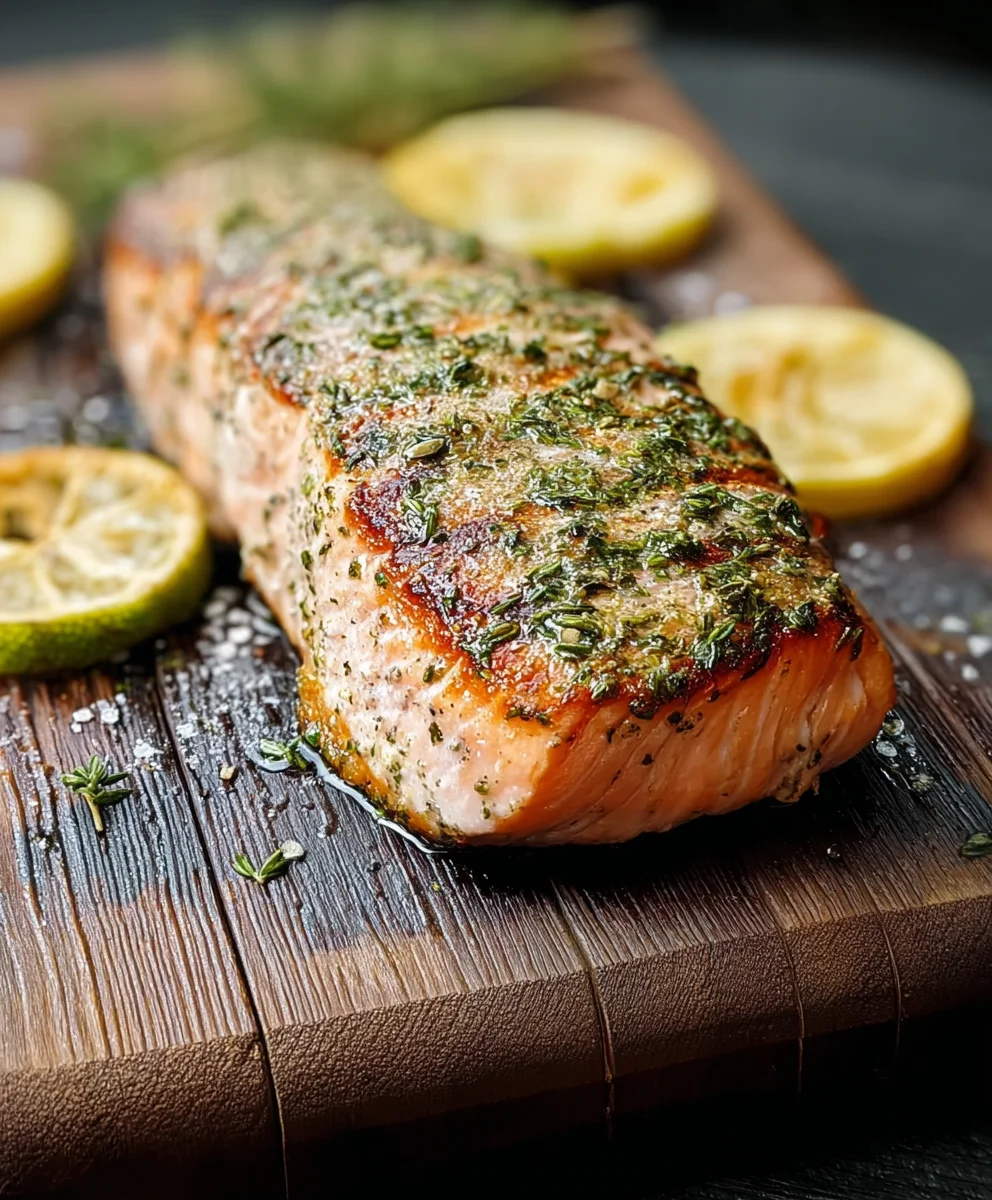 Saftiges Lachsfilet vom Räucherbrett mit Kräuter-Limette