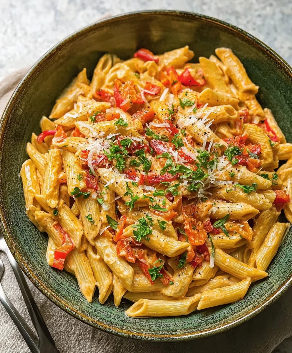 Penne in cremiger Paprika-Sauce | Einfaches Rezept