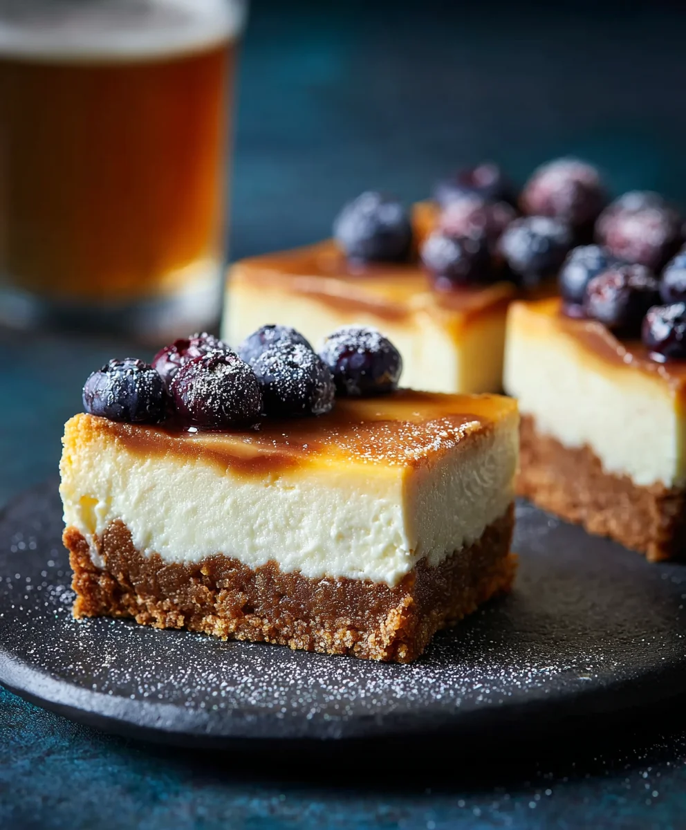 Heidelbeer Bier Cheesecake: alkoholfreie Quadrate
