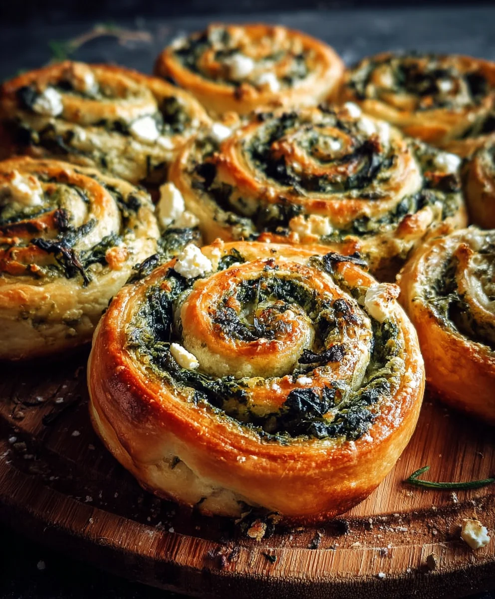 Blätterteigschnecken: Spinat-Feta Snack