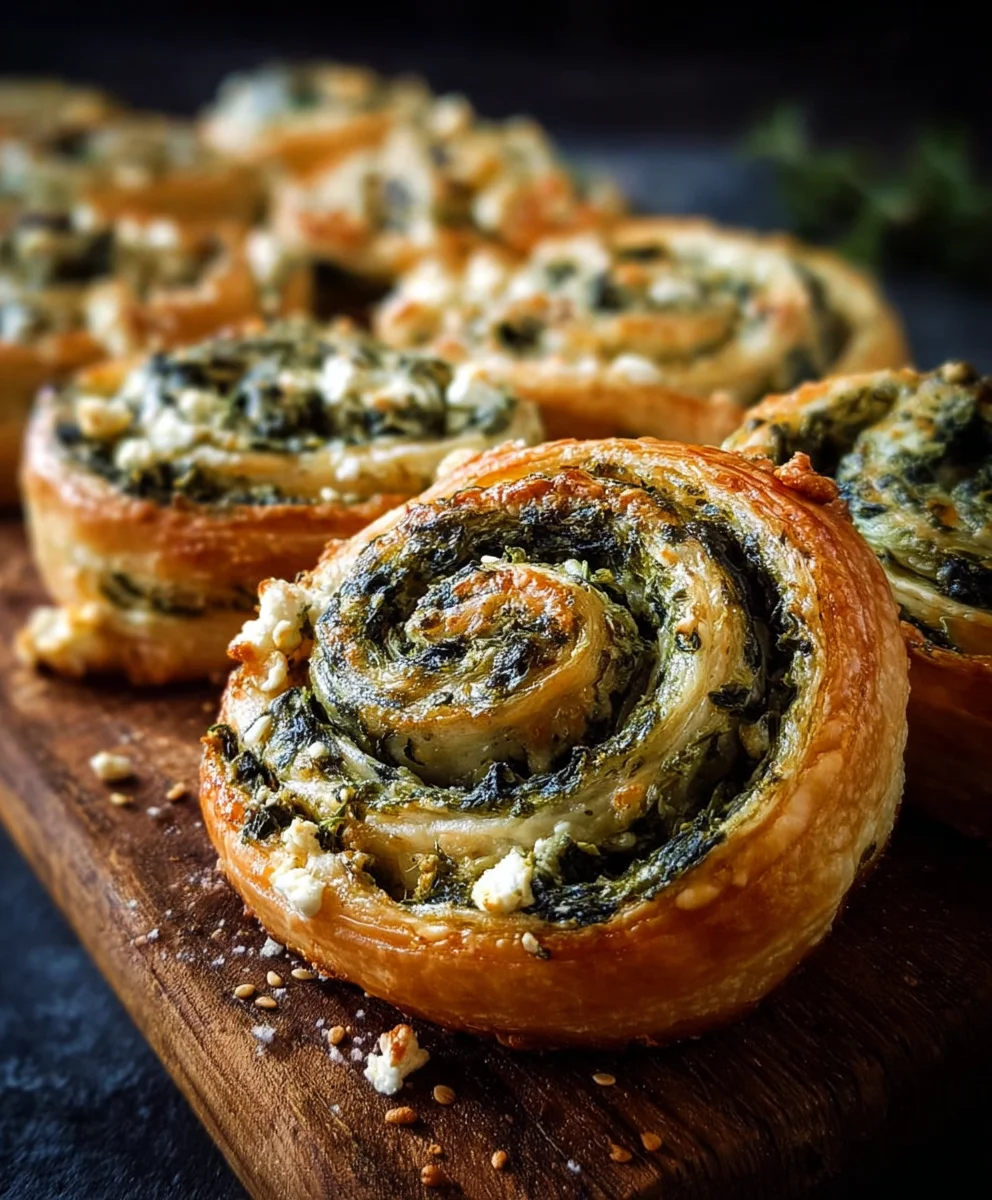 Blätterteigschnecken: Spinat-Feta Snack