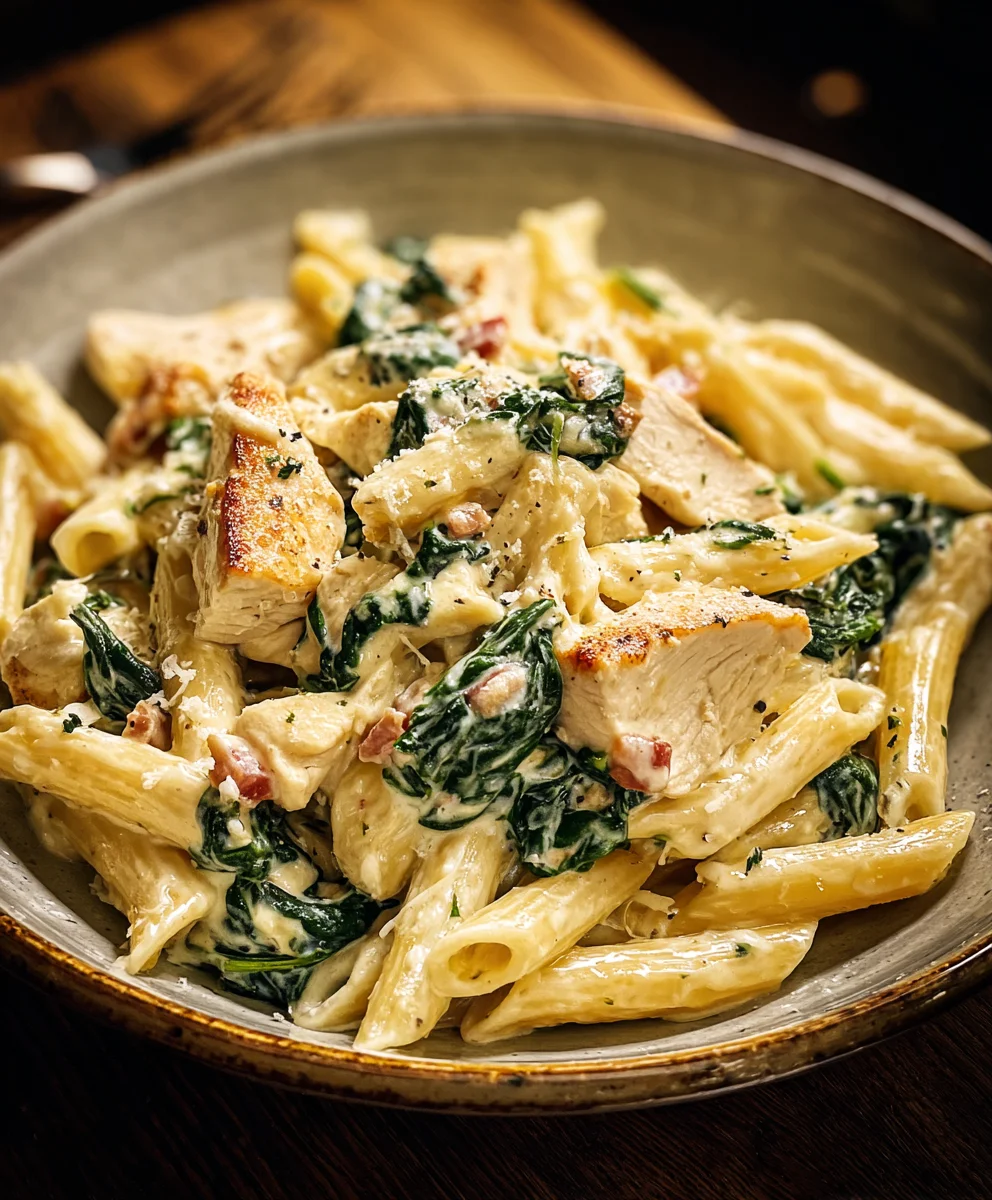 Cremige Spinat-Hähnchen-Pasta mit Frischkäse
