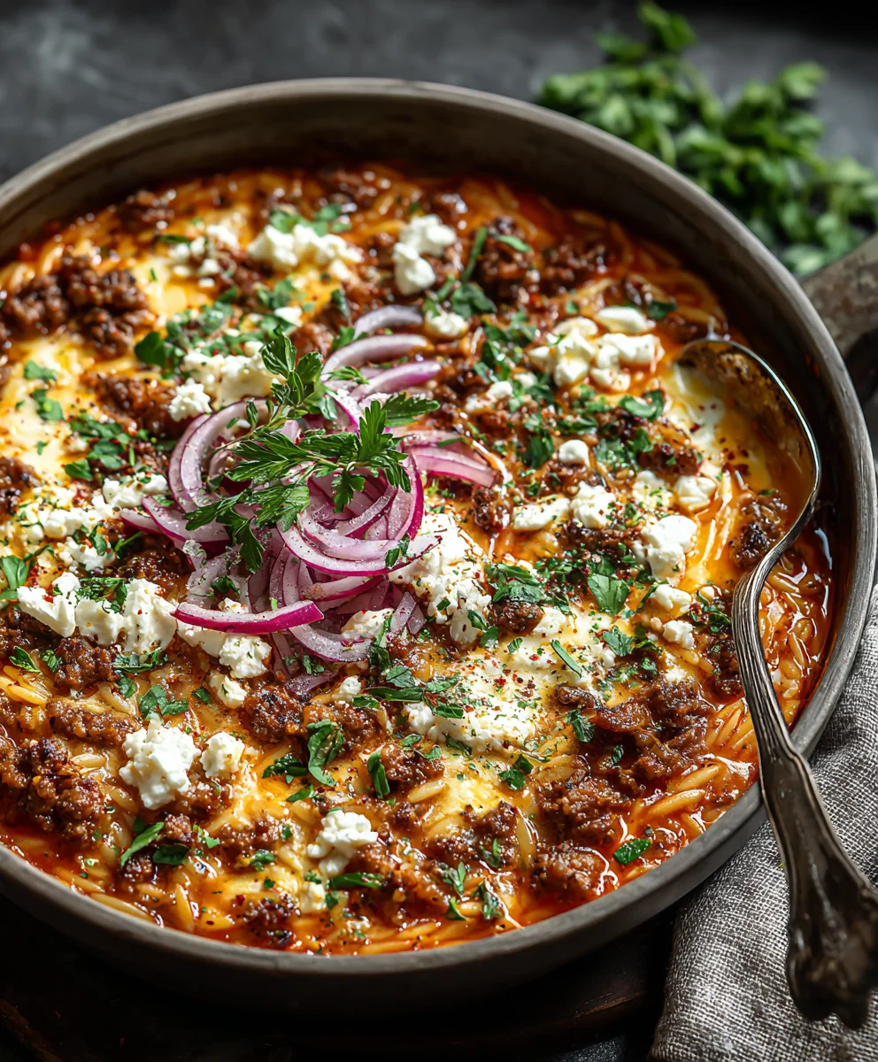 Kritharaki-Pfanne mit Rinderhack, Feta & Genuss