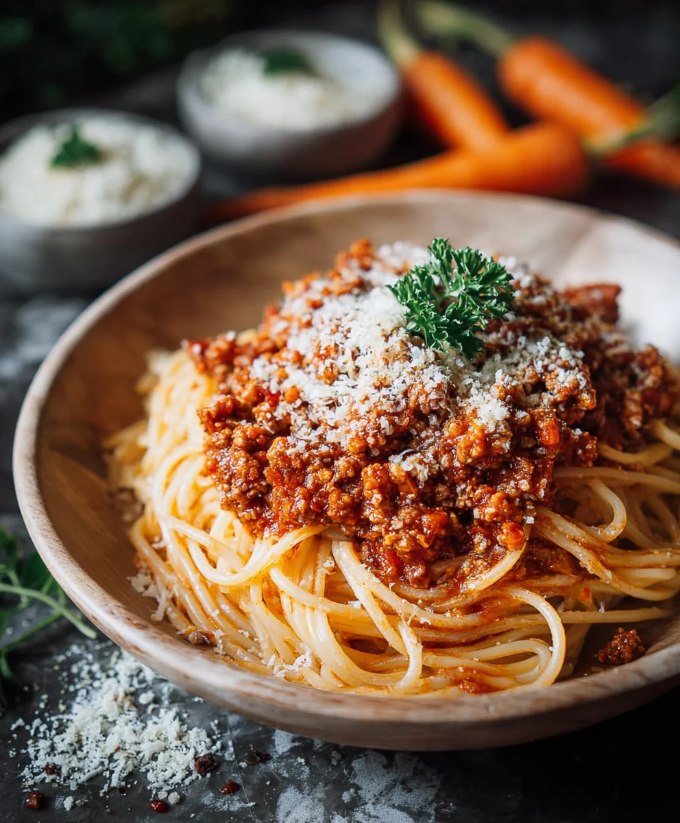 Einfache Spaghetti Bolognese mit Karotten (ohne Alkohol)
