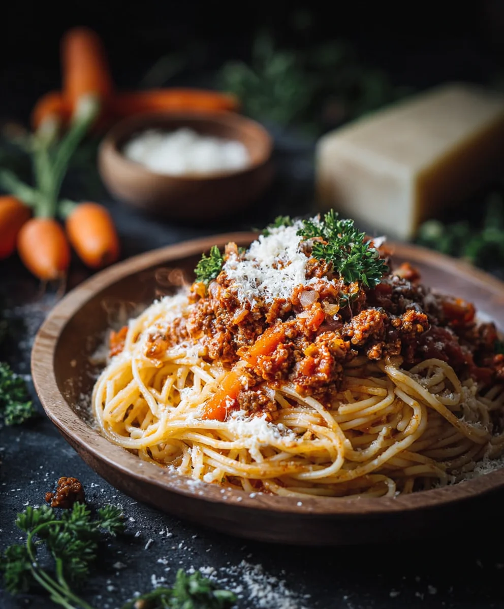 Einfache Spaghetti Bolognese mit Karotten (ohne Alkohol)