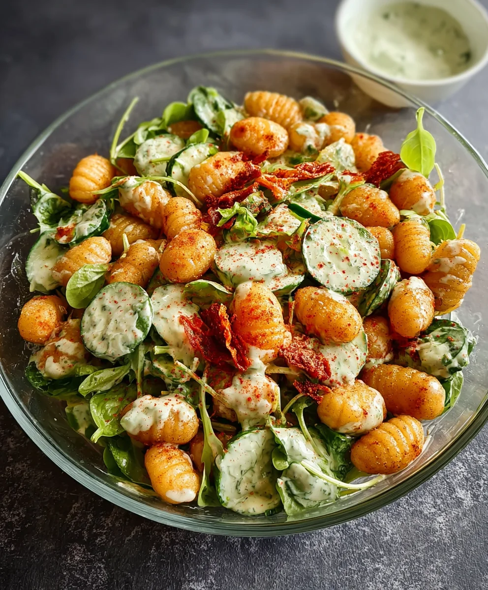 Knuspriger Gnocchi-Salat: Joghurt-Dressing, köstlich