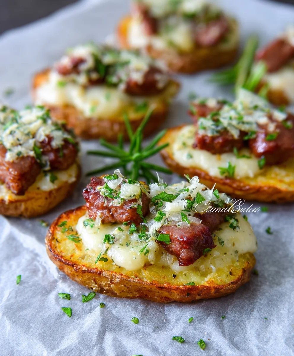 Crostini: Kartoffel, Rinderwurst & Provola