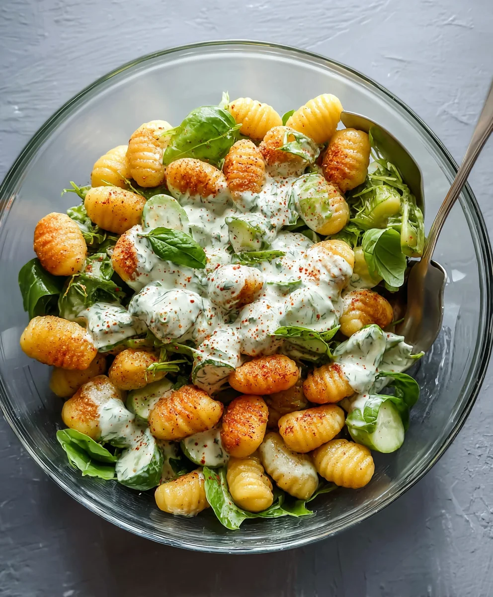 Knuspriger Gnocchi-Salat: Joghurt-Dressing, köstlich
