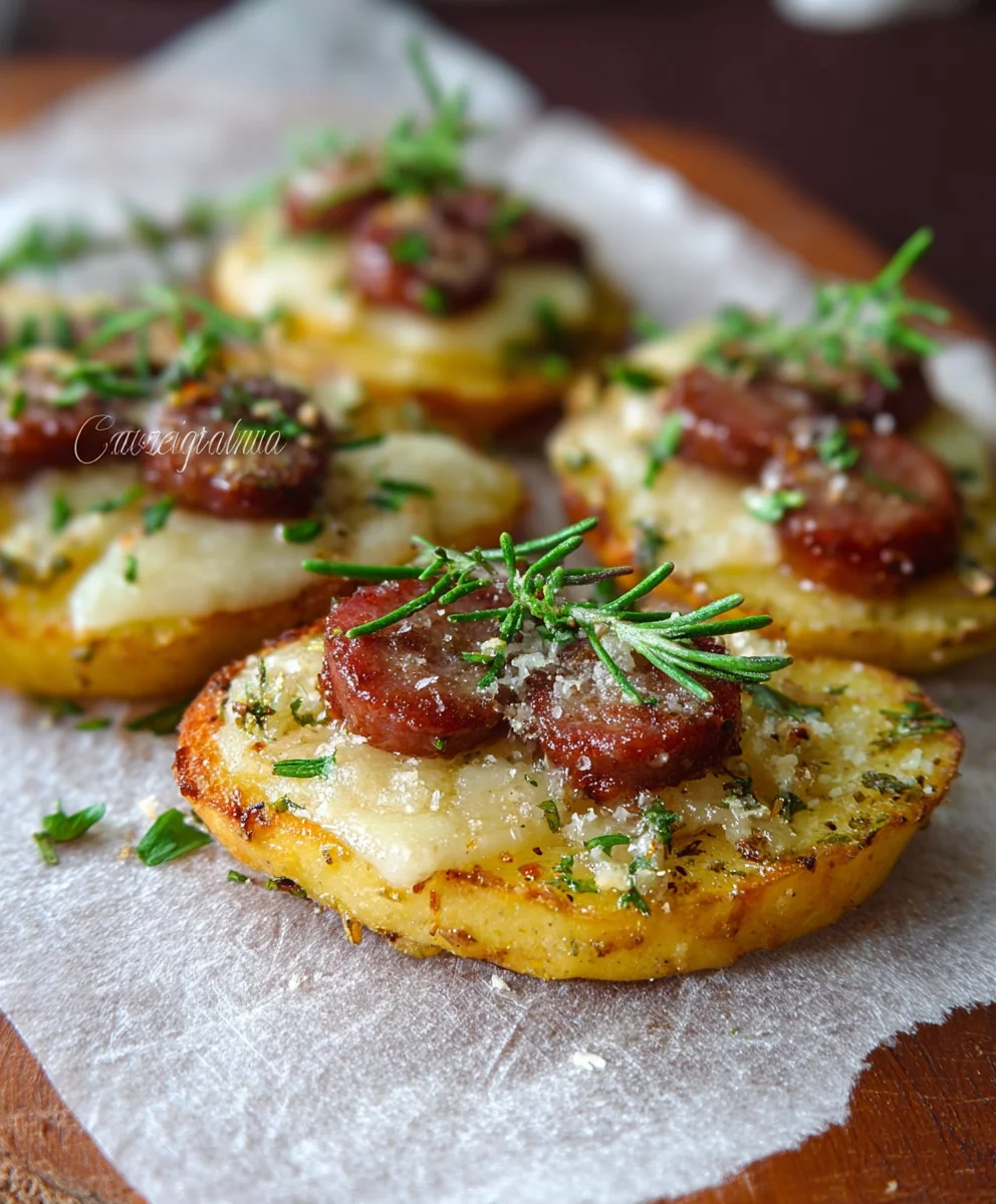 Crostini: Kartoffel, Rinderwurst & Provola