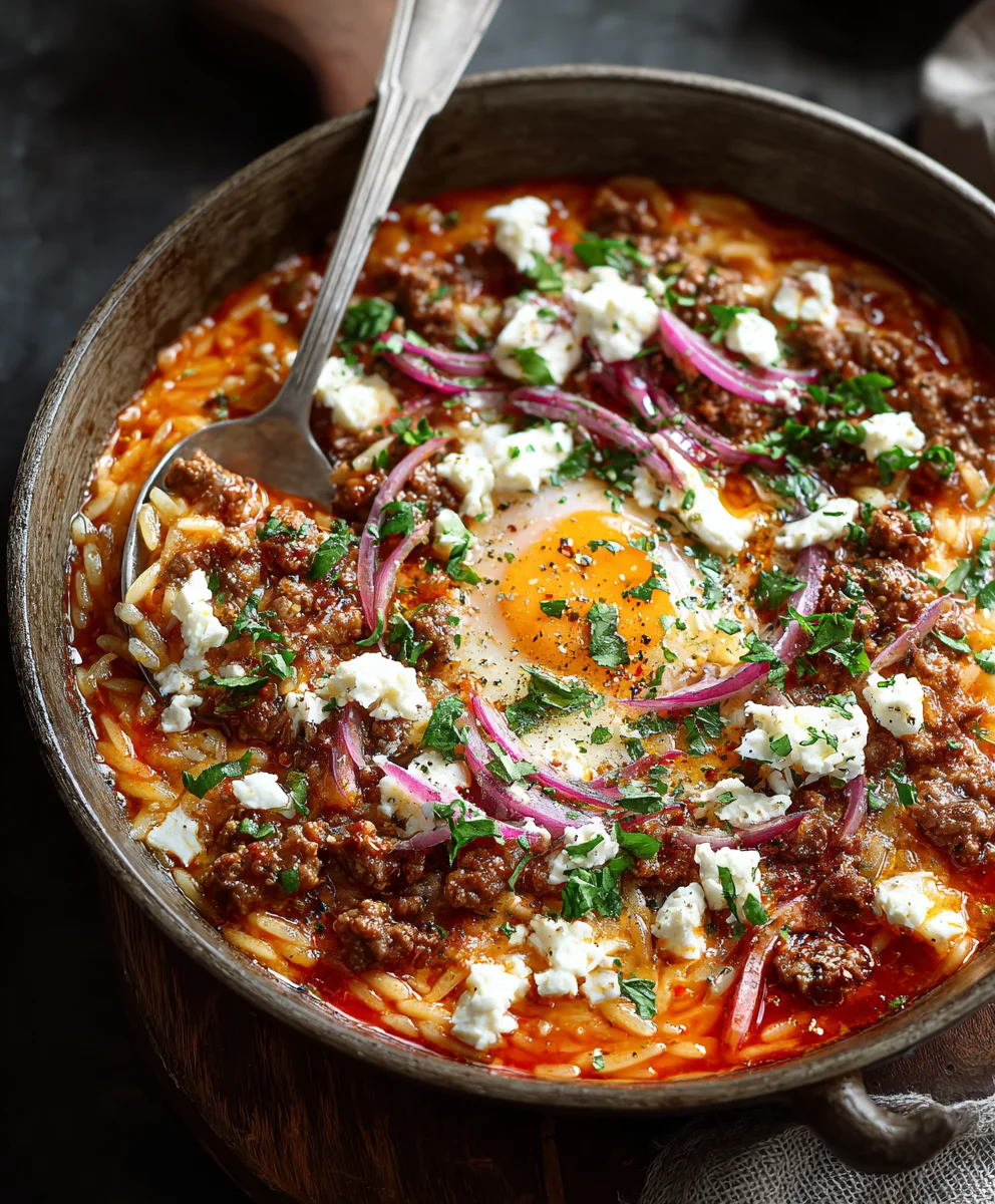 Kritharaki-Pfanne mit Rinderhack & Feta