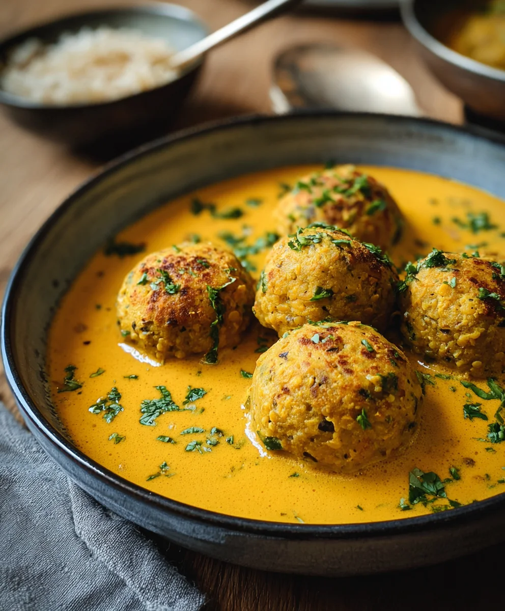Vegane Linsenknödel: Cremige Curry-Sauce (einfach)
