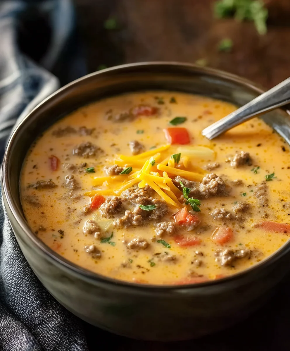 Einfache Cheeseburger-Suppe (Rindfleisch)