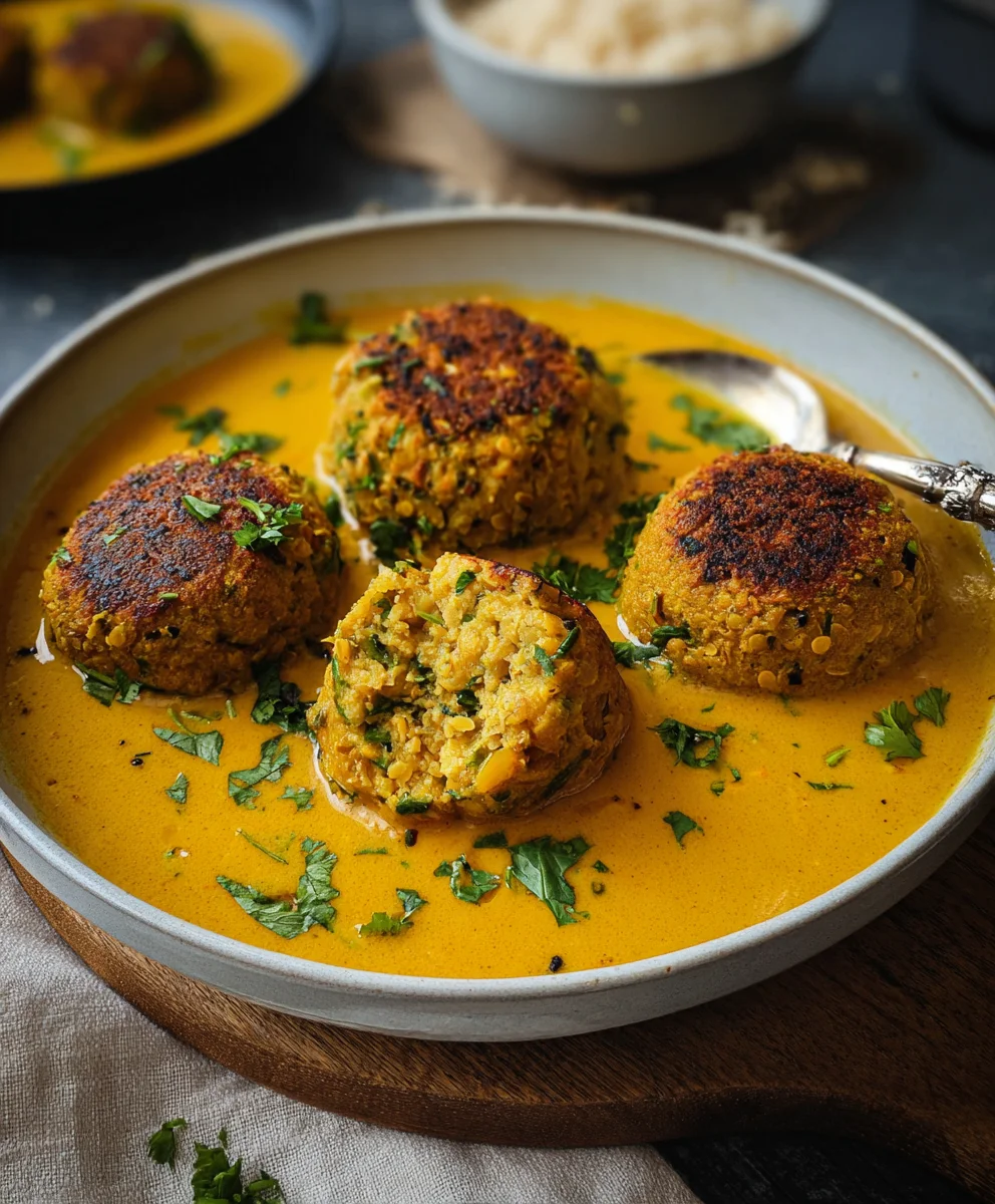Vegane Linsenknödel: Cremige Curry-Sauce (einfach)