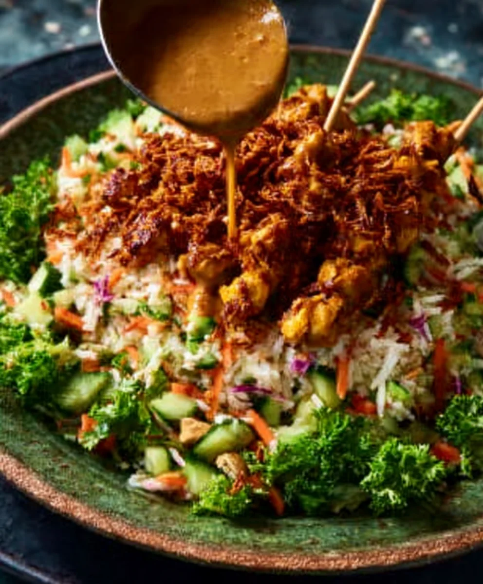 Knuspriger Rindfleisch-Satay-Reis-Salat | Einfaches Rezept