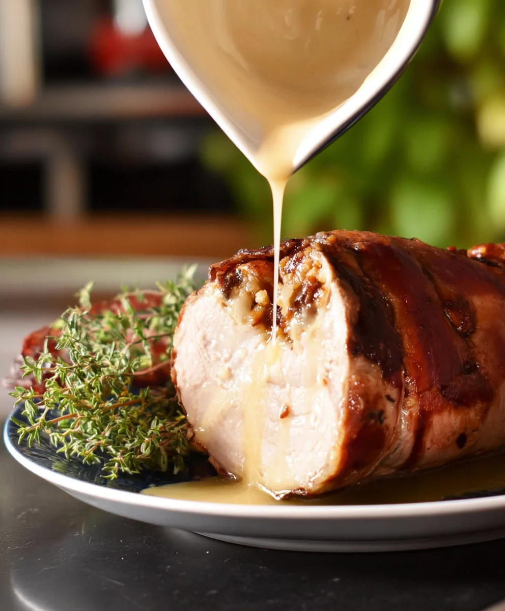 Gefülltes Schweinefilet: Rinderhackfleisch & Nüsse