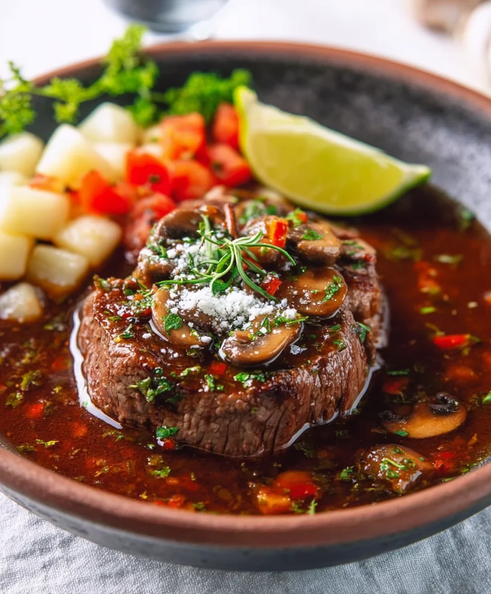 Rinder-Cbeef hampignon-Salsa mit Knoblauch & Wein: Medaillons