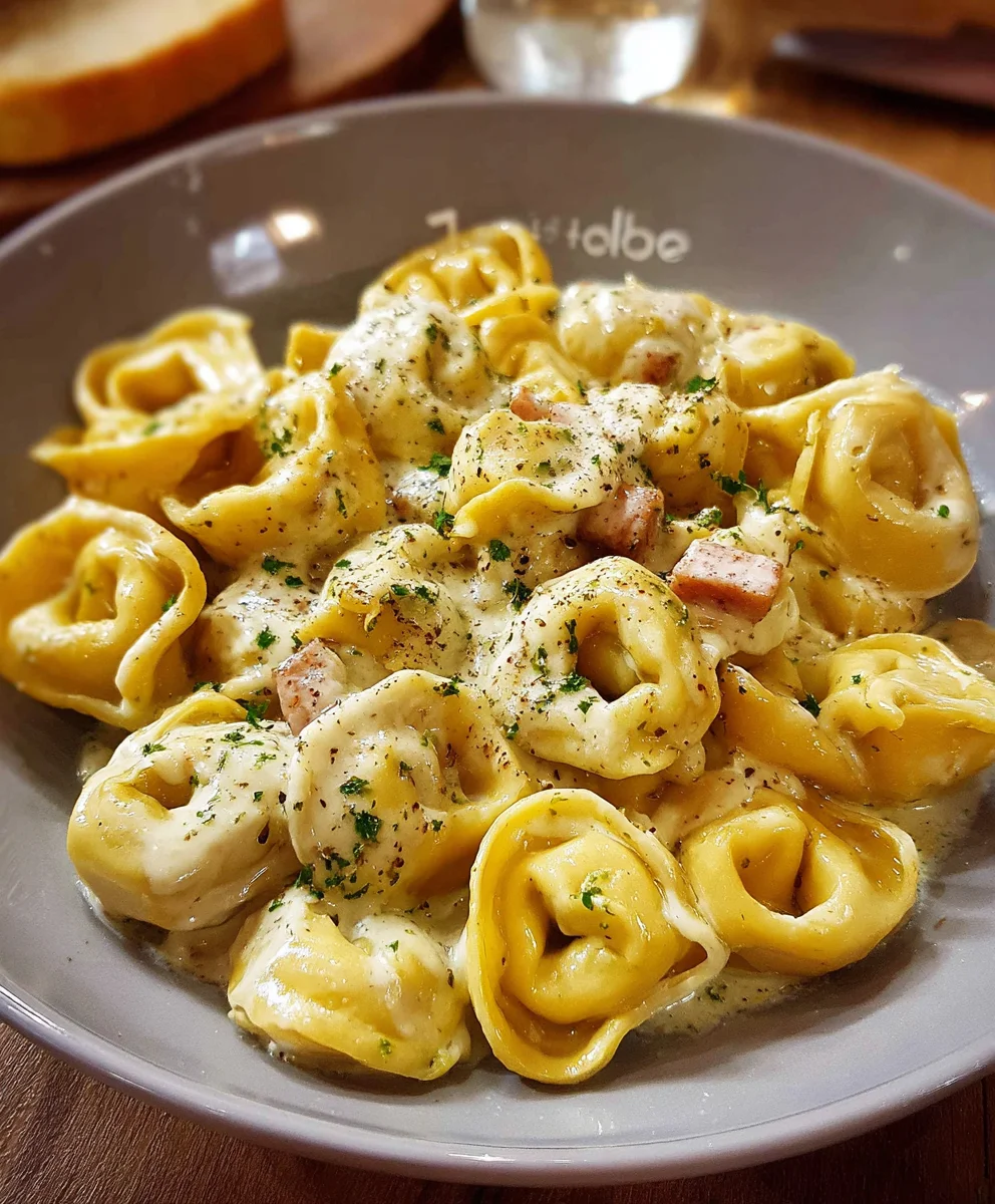 Tortellini mit Rinderguancinon-alcoholic ale & Parmesan-Creme (ohne Alkohol)