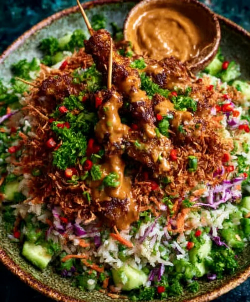 Knuspriger Rindfleisch-Satay-Reis-Salat | Einfaches Rezept