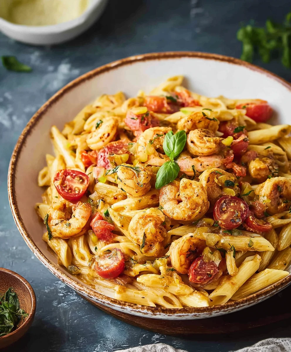 Jamaikanische Rasta Pasta: Cremige Garnelen, Karibik-Geschmack