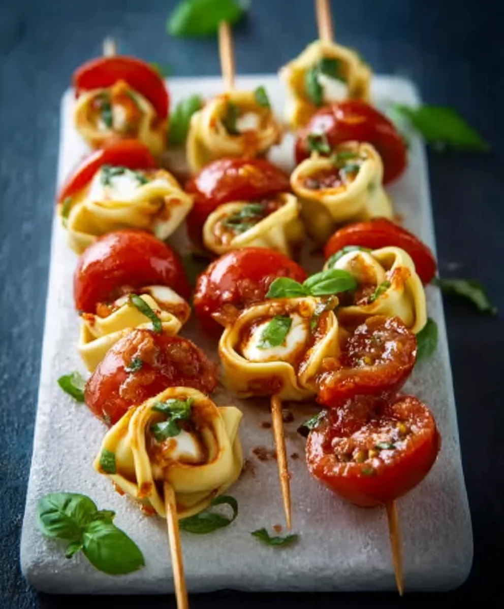 Tortellini Spieße: Tomate Mozzarella Fingerfood